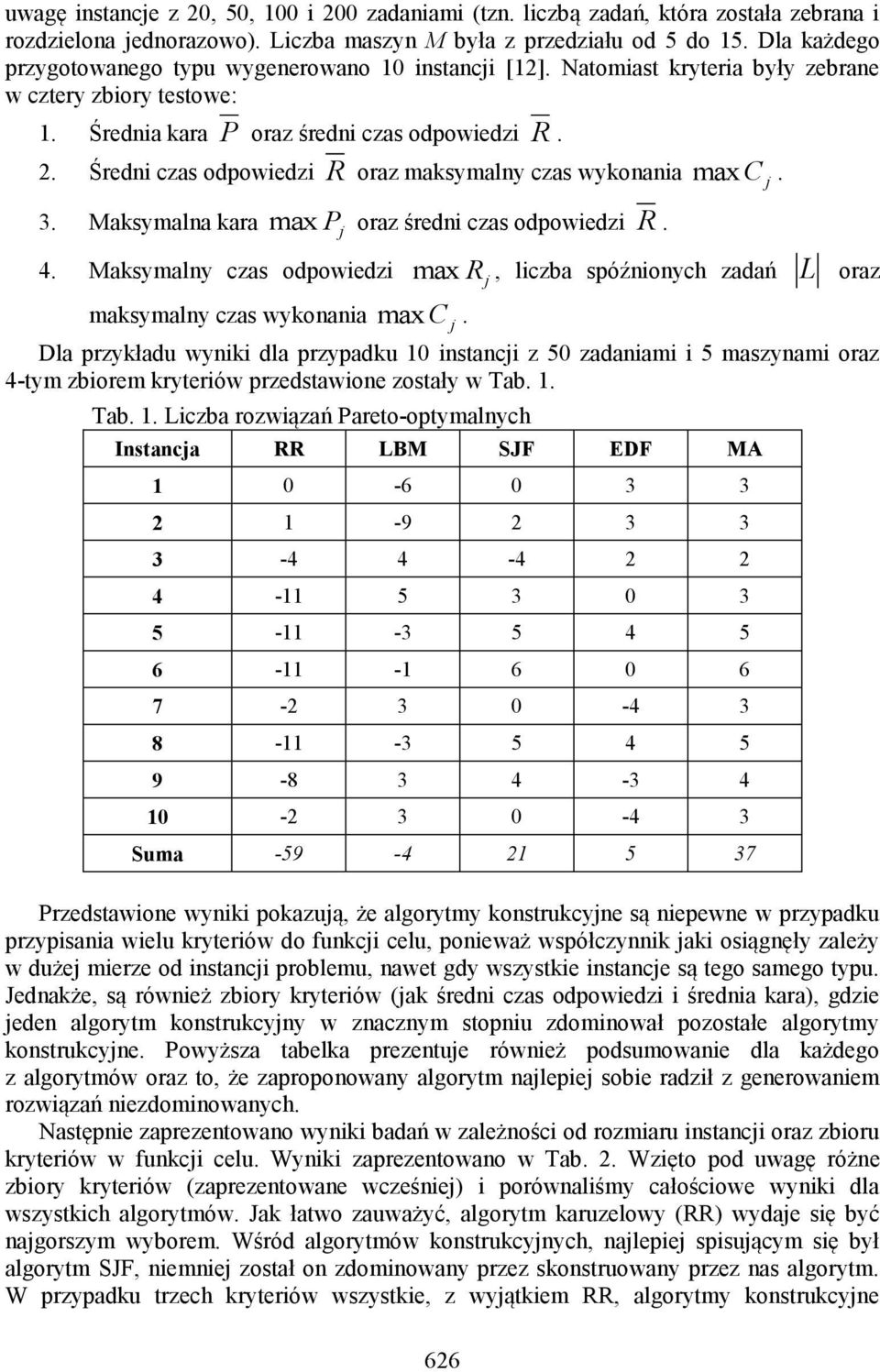 Średni czas odpowiedzi R oraz maksymalny czas wykonania max C. 3. Maksymalna kara max P oraz średni czas odpowiedzi R. 4.