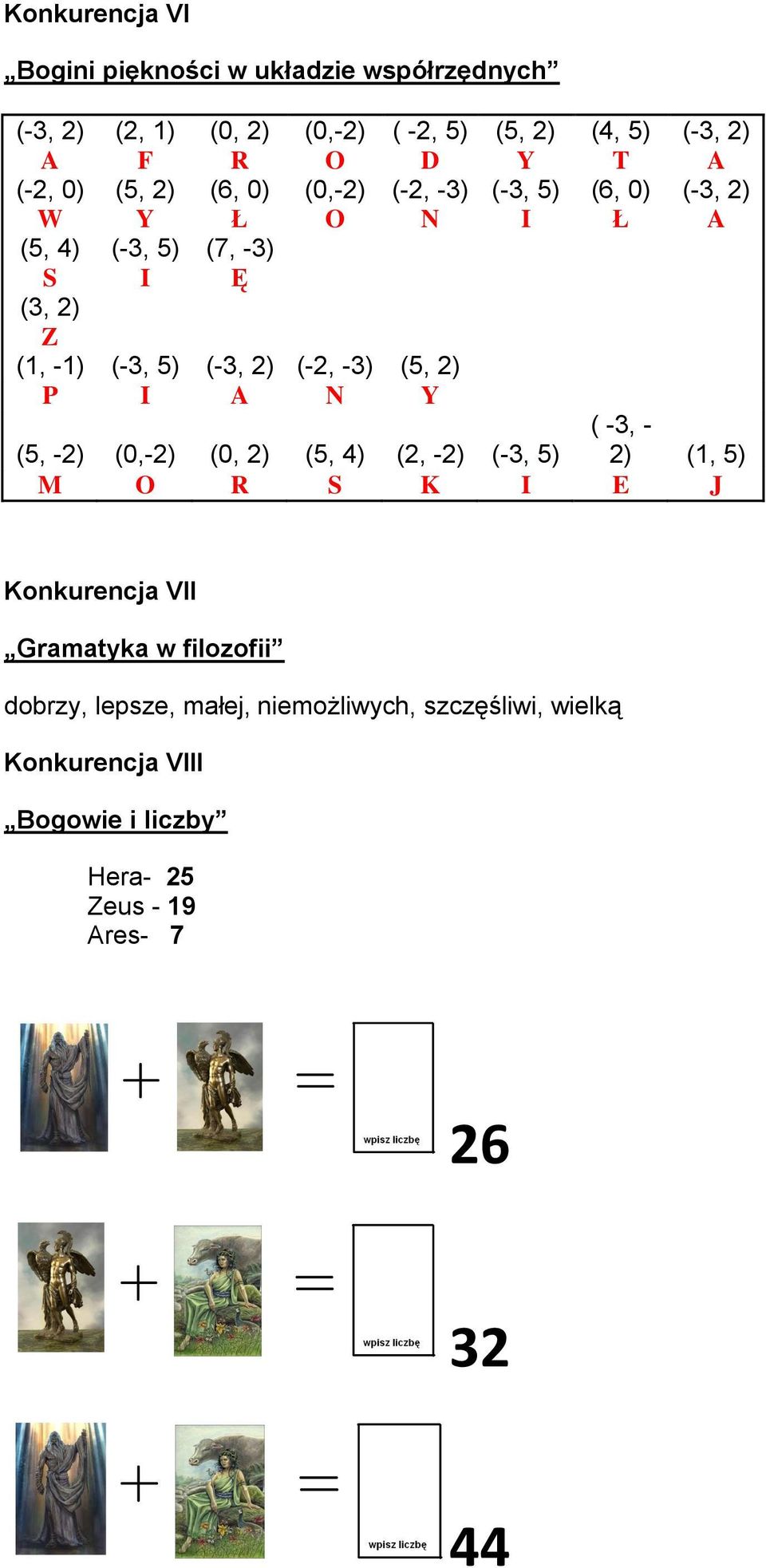 (-3, 2) (-2, -3) (5, 2) P I A N Y (5, -2) (0,-2) (0, 2) (5, 4) (2, -2) (-3, 5) ( -3, - 2) (1, 5) M O R S K I E J Konkurencja VII