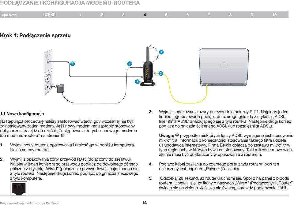 Jeśli nowy modem ma zastąpić stosowany dotychczas, przejdź do części Zastępowanie dotychczasowego modemu lub modemu-routera na stronie 15