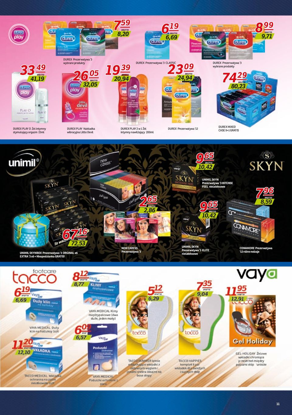 DUREX Prezerwatywa 12 DUREX MIXED CASE 9+1 GRATIS 9 65 10,42 2 65 2,86 UNIMIL SKYN Prezerwatywa 3 INTENSE FEEL nielateksowe 9 65 10,42 7 96 8,59 67 16 72,53 UNIMIL