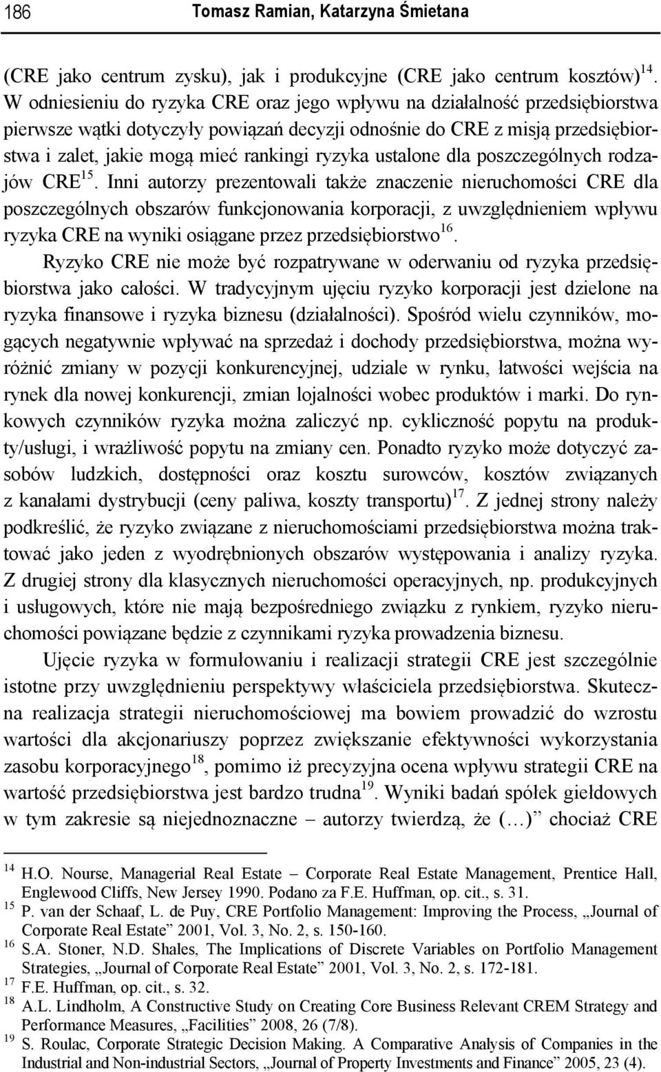 ryzyka ustalone dla poszczególnych rodzajów CRE 15.