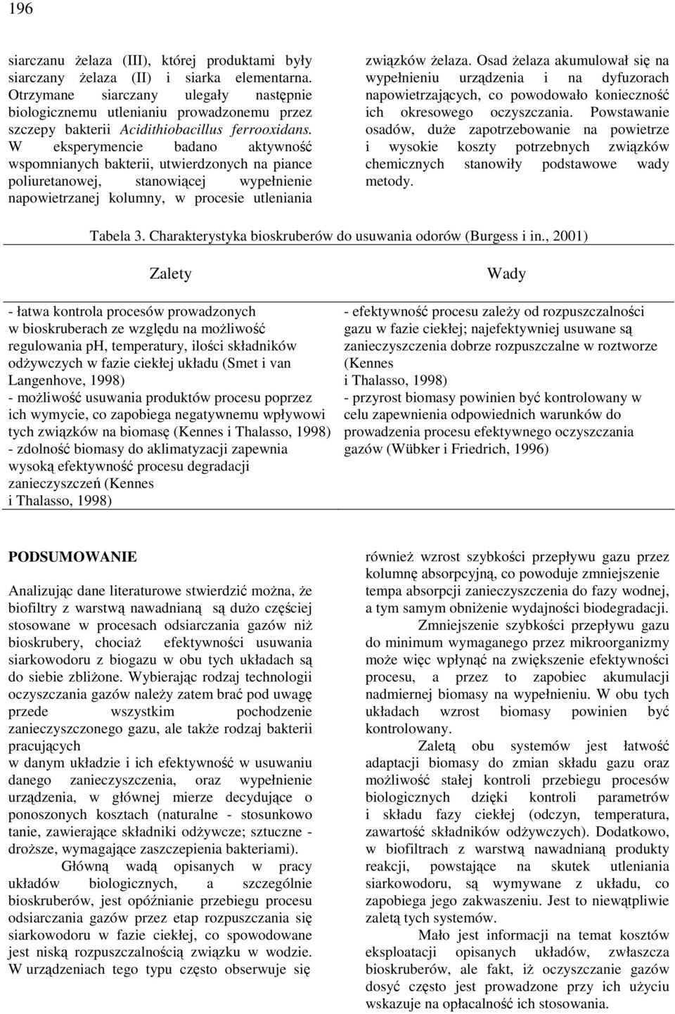 W eksperymencie badano aktywność wspomnianych bakterii, utwierdzonych na piance poliuretanowej, stanowiącej wypełnienie napowietrzanej kolumny, w procesie utleniania związków żelaza.