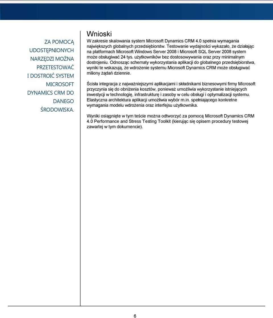 Testowanie wydajności wykazało, że działając na platformach Microsoft Windows Server 2008 i Microsoft SQL Server 2008 system może obsługiwać 24 tys.