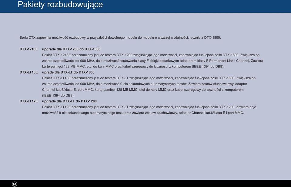 Zwiększa on zakres częstotliwości do 900 MHz, daje możliwość testowania klasy F dzięki dodatkowym adapterom klasy F Permanent Link i Channel.