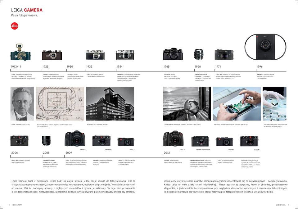 Leica M3 z bagnetowym uchwytem obiektywu i jasnym celownikiem zintegrowanym z dalmierzem rewolucjonizuje rynek. Leicaflex: debiut pierwszej lustrzanki Leiki z wymienną optyką.