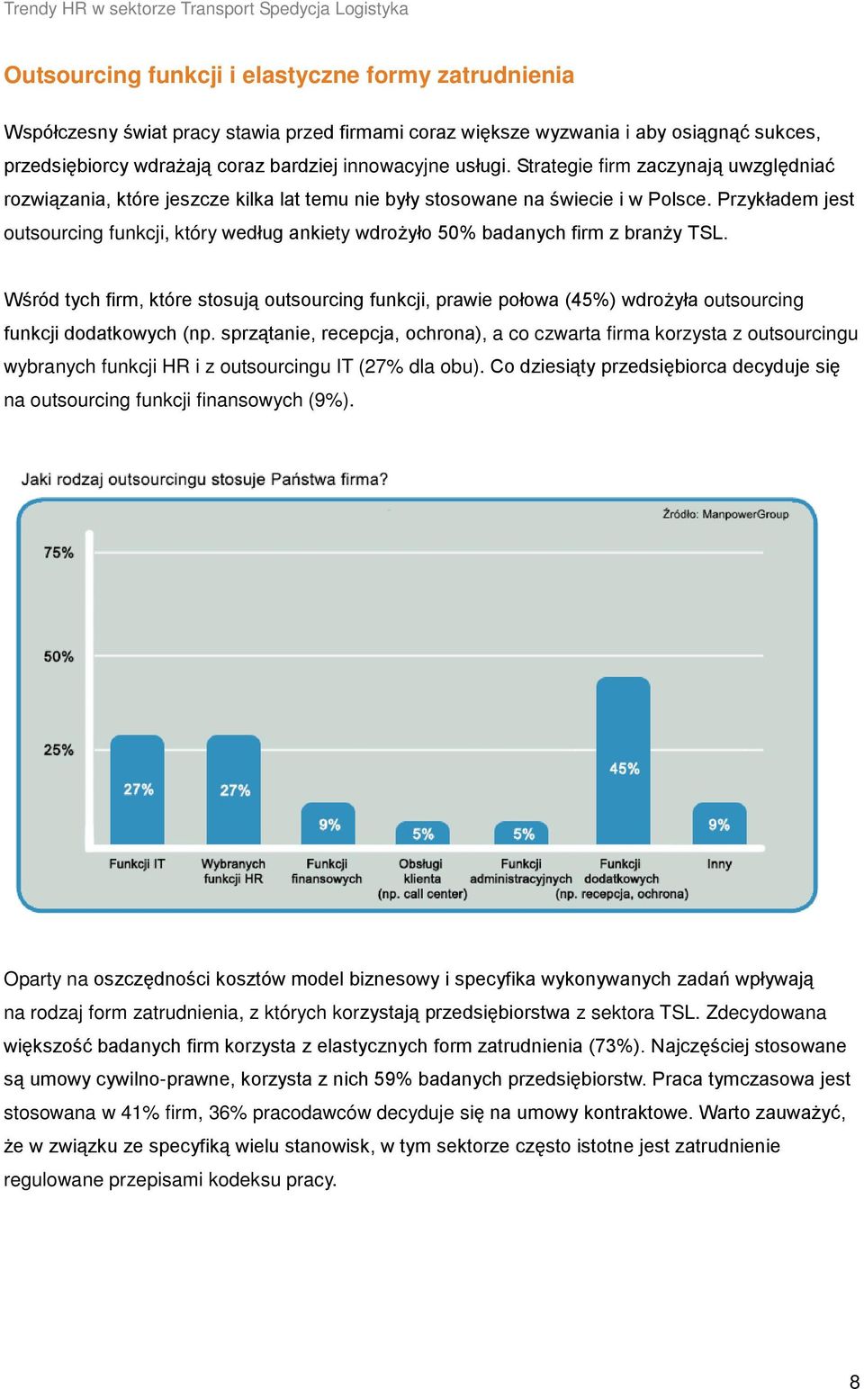 Przykładem jest outsourcing funkcji, który według ankiety wdrożyło 50% badanych firm z branży TSL.