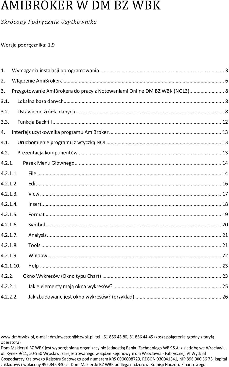 Interfejs użytkownika programu AmiBroker... 13 4.1. Uruchomienie programu z wtyczką NOL... 13 4.2. Prezentacja komponentów... 13 4.2.1. Pasek Menu Głównego... 14 4.2.1.1. File... 14 4.2.1.2. Edit.