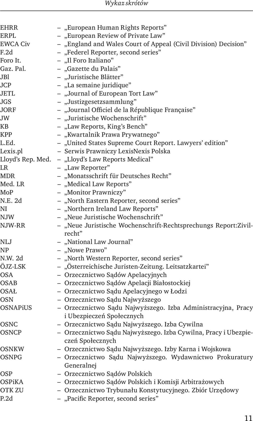 Juristische Blätter La semaine juridique Journal of European Tort Law Justizgesetzsammlung Journal Officiel de la République Française Juristische Wochenschrift Law Reports, King s Bench Kwartalnik