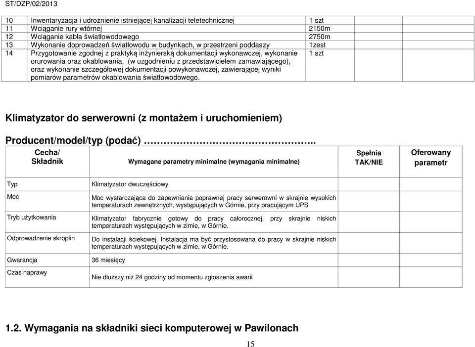 zamawiającego), oraz wykonanie szczegółowej dokumentacji powykonawczej, zawierającej wyniki pomiarów parametrów okablowania światłowodowego.