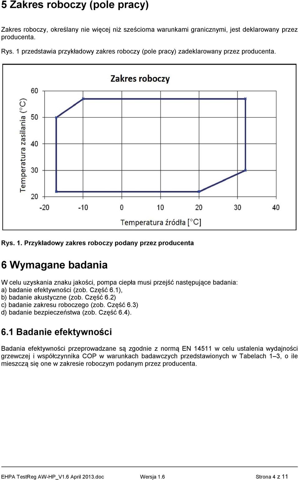 Przykładowy zakres roboczy podany przez producenta 6 Wymagane badania W celu uzyskania znaku jakości, pompa ciepła musi przejść następujące badania: a) badanie efektywności (zob. Część 6.