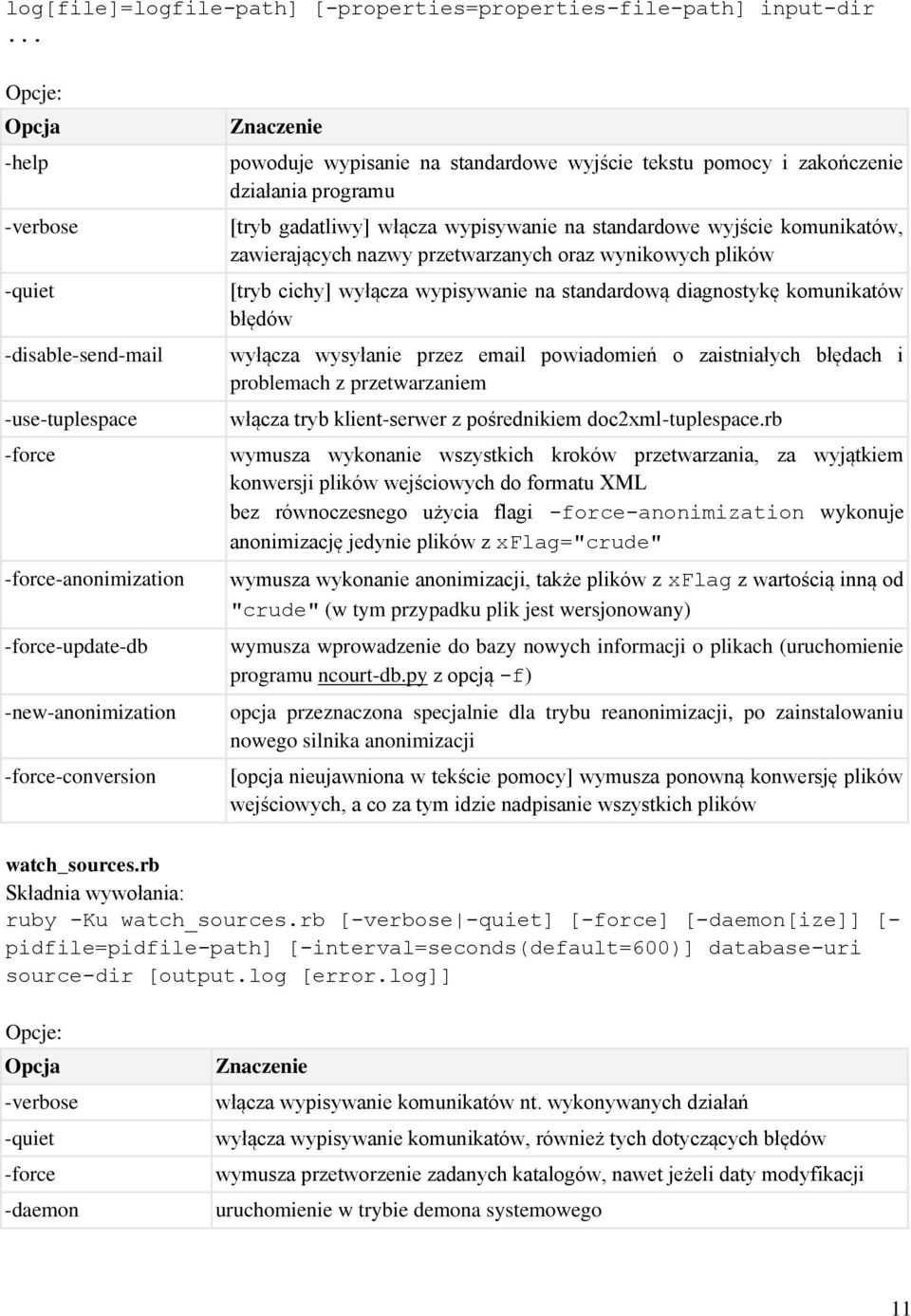 wyjście tekstu pomocy i zakończenie działania programu [tryb gadatliwy] włącza wypisywanie na standardowe wyjście komunikatów, zawierających nazwy przetwarzanych oraz wynikowych plików [tryb cichy]