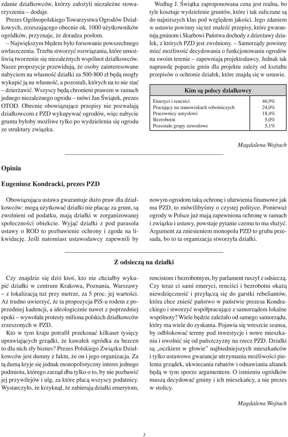 Trzeba stworzyć rozwiązania, które umożliwią tworzenie się niezależnych wspólnot działkowców.