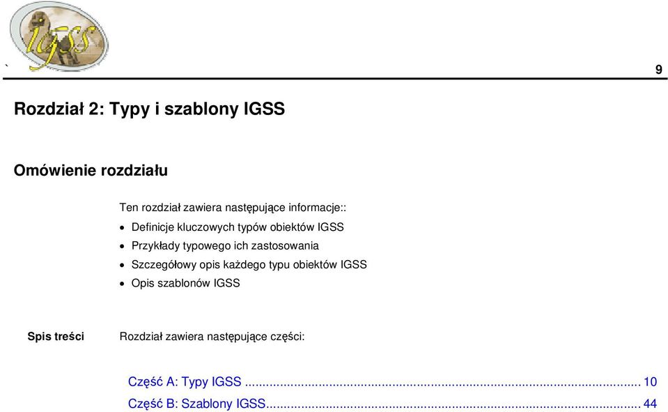 ich zastosowania Szczegółowy opis każdego typu obiektów IGSS Opis szablonów IGSS Spis