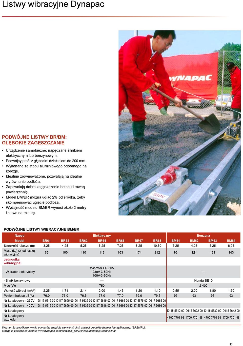 Model BM/BR można ugiąć 2% od środka, żeby skompensować ugięcie podłoża. Wydajność modelu BM/BR wynosi około 2 metry liniowe na minutę.