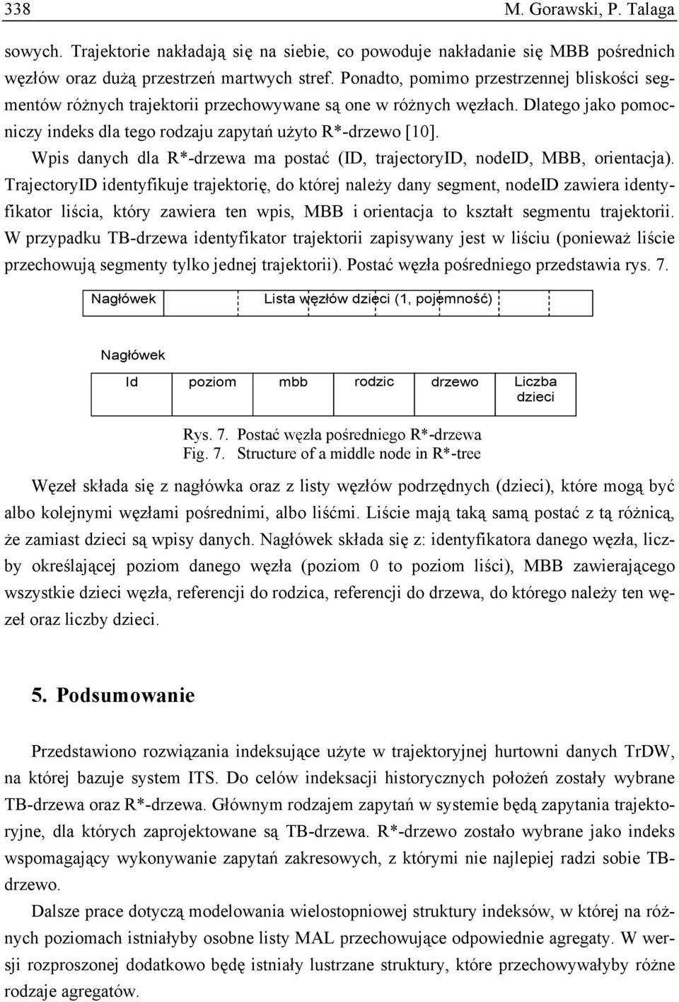 Wpis danych dla R*-drzewa ma postać (ID, trajectoryid, nodeid, MBB, orientacja).