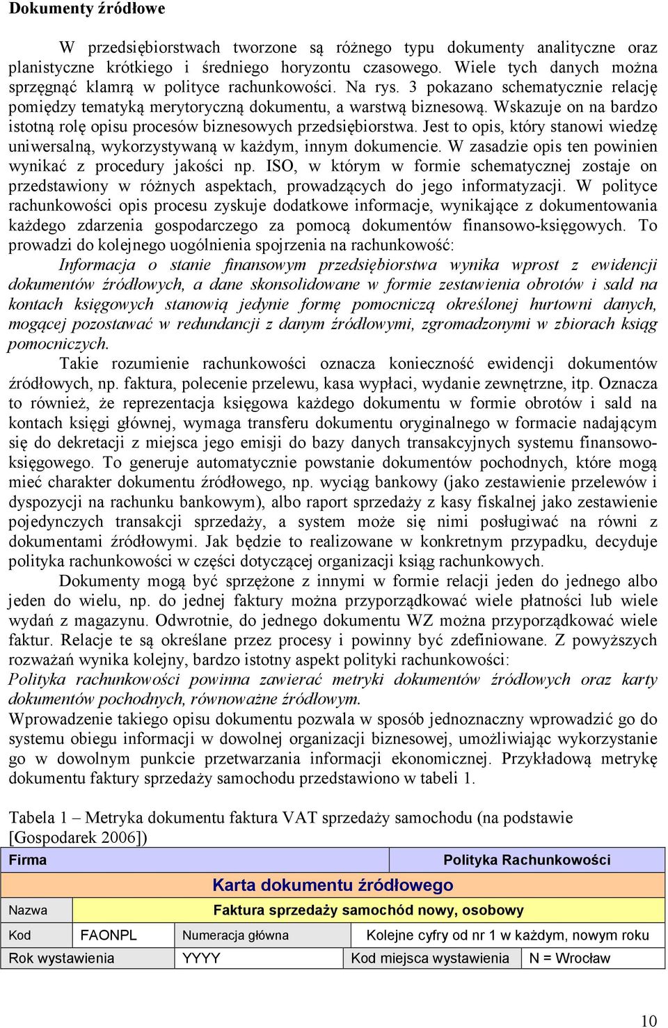 Wskazuje on na bardzo istotną rolę opisu procesów biznesowych przedsiębiorstwa. Jest to opis, który stanowi wiedzę uniwersalną, wykorzystywaną w każdym, innym dokumencie.