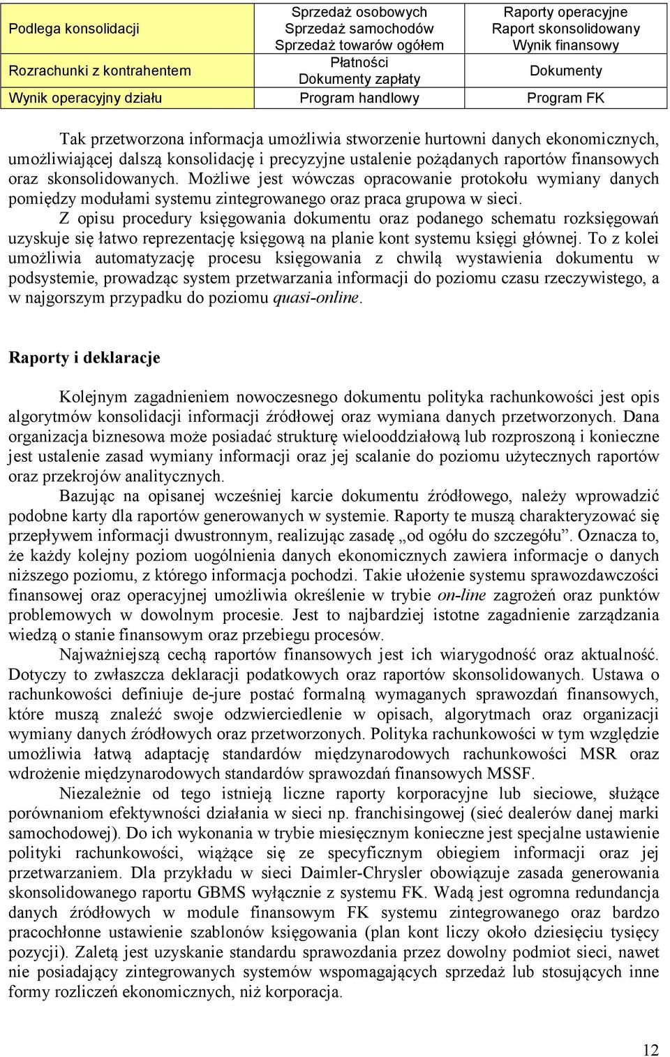 pożądanych raportów finansowych oraz skonsolidowanych. Możliwe jest wówczas opracowanie protokołu wymiany danych pomiędzy modułami systemu zintegrowanego oraz praca grupowa w sieci.