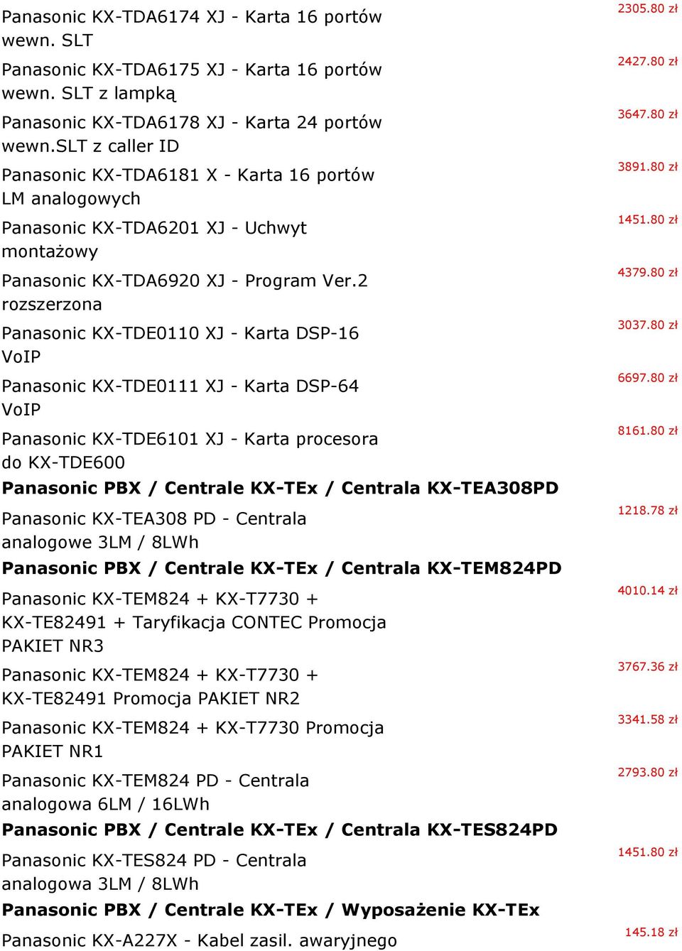 2 rozszerzona Panasonic KX-TDE0110 XJ - Karta DSP-16 VoIP Panasonic KX-TDE0111 XJ - Karta DSP-64 VoIP Panasonic KX-TDE6101 XJ - Karta procesora do KX-TDE600 Panasonic PBX / Centrale KX-TEx / Centrala