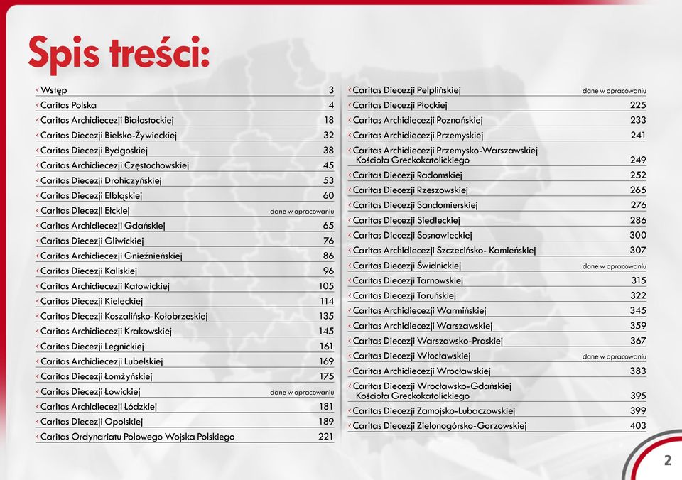 Gnieźnieńskiej 86 Caritas Diecezji Kaliskiej 96 Caritas Archidiecezji Katowickiej 105 Caritas Diecezji Kieleckiej 114 Caritas Diecezji Koszalińsko-Kołobrzeskiej 135 Caritas Archidiecezji Krakowskiej