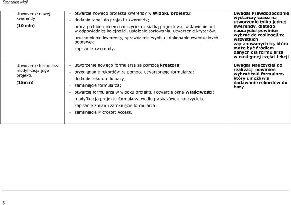 poprawek; - zapisanie kwerendy.