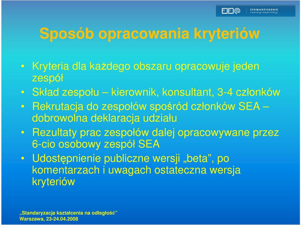 dobrowolna deklaracja udziału Rezultaty prac zespołów dalej opracowywane przez 6-cio osobowy