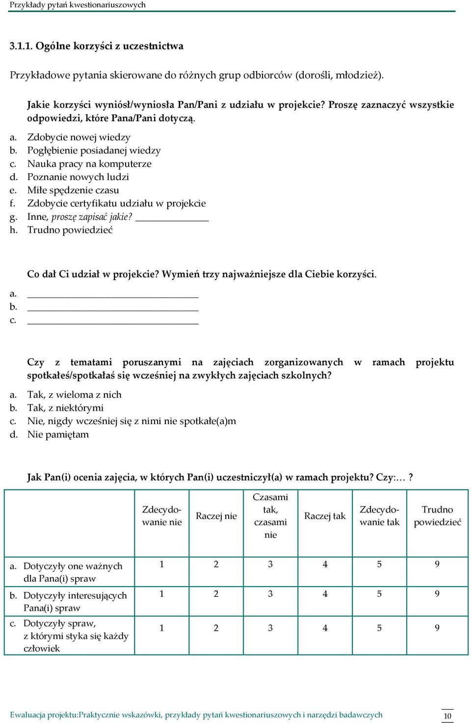 Nauka pracy na komputerze d. Poznanie nowych ludzi e. Miłe spędzenie czasu f. Zdobycie certyfikatu udziału w projekcie g. Inne, proszę zapisać jakie? h. Co dał Ci udział w projekcie?