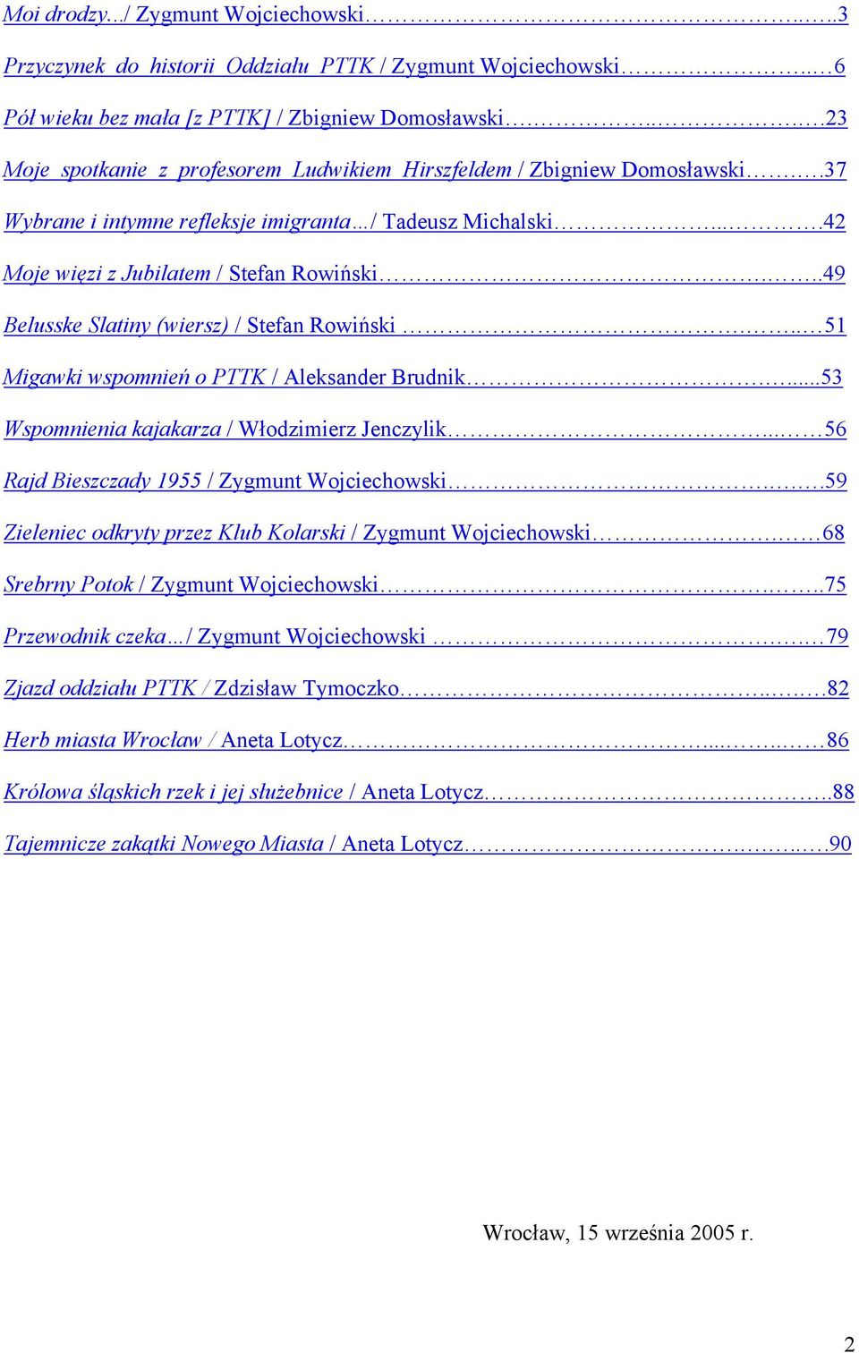 ..49 Belusske Slatiny (wiersz) / Stefan Rowiński... 51 Migawki wspomnień o PTTK / Aleksander Brudnik....53 Wspomnienia kajakarza / Włodzimierz Jenczylik.