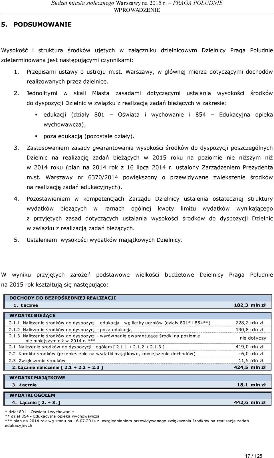 2. Jednolitymi w skali Miasta zasadami dotyczącymi ustalania wysokości środków do dyspozycji Dzielnic w związku z realizacją zadań bieżących w zakresie: edukacji (działy 801 Oświata i wychowanie i