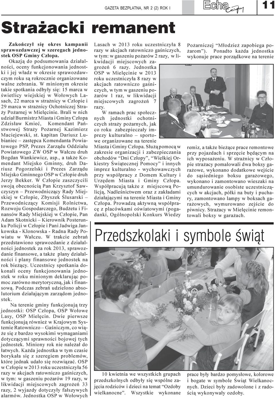 W minionym okresie takie spotkania odby³y siê: 15 marca w œwietlicy wiejskiej w Wo³owych Lasach, 22 marca w stra nicy w Cz³opie i 29 marca w stra nicy Ochotniczej Stra- y Po arnej w Mielêcinie.