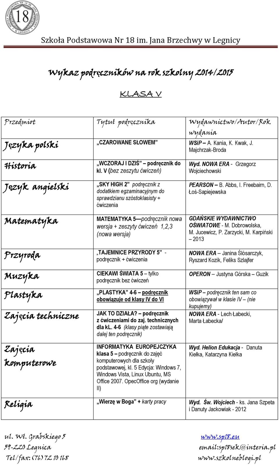 NOWA ERA - Grzegorz Wojciechowski PEARSON B. Abbs, I. Freebairn, D. Łoś-Sapiejewska GDAŃSKIE WYDAWNICTWO OŚWIATOWE - M. Dobrowolska, M. Jucewicz, P. Zarzycki, M.