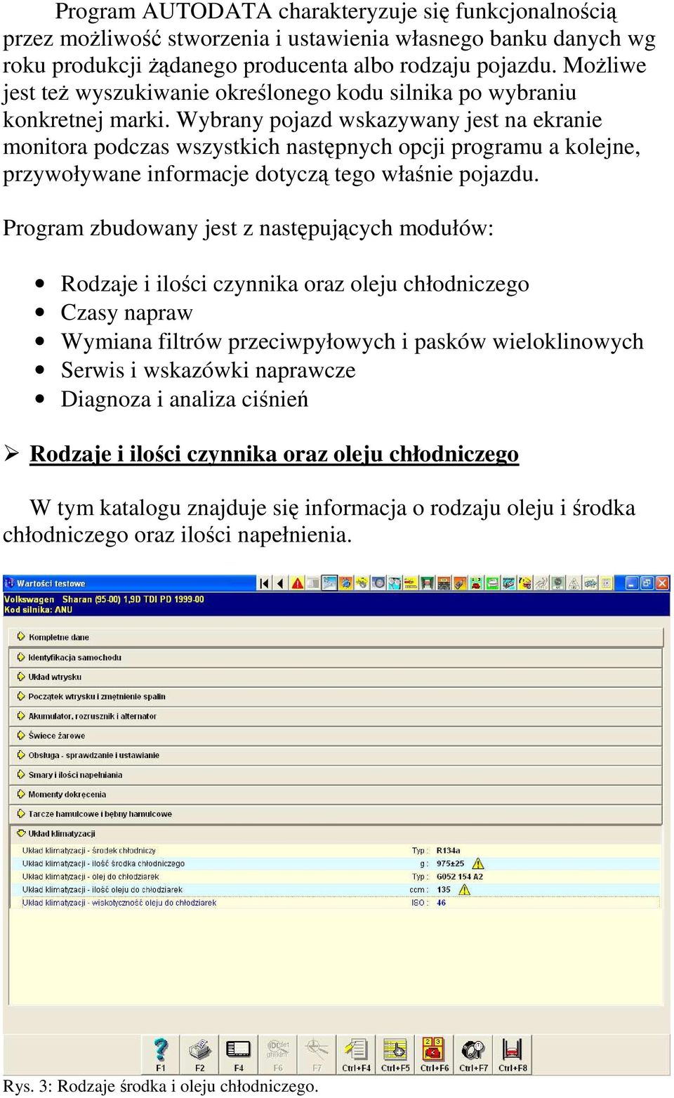 Wybrany pojazd wskazywany jest na ekranie monitora podczas wszystkich następnych opcji programu a kolejne, przywoływane informacje dotyczą tego właśnie pojazdu.