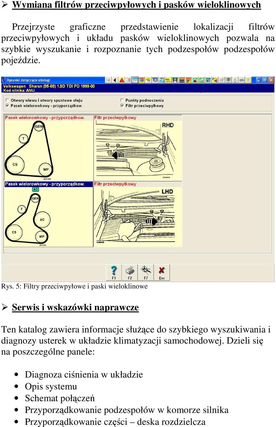 5: Filtry przeciwpyłowe i paski wieloklinowe Serwis i wskazówki naprawcze Ten katalog zawiera informacje słuŝące do szybkiego wyszukiwania i diagnozy usterek