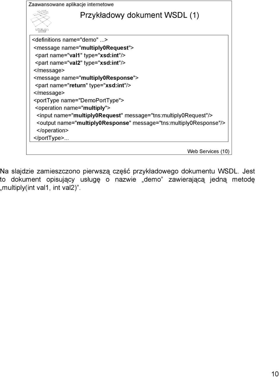 name="return" type="xsd:int"/> </message> <porttype name="demoporttype"> <operation name="multiply"> <input name="multiply0request" message="tns:multiply0request"/>
