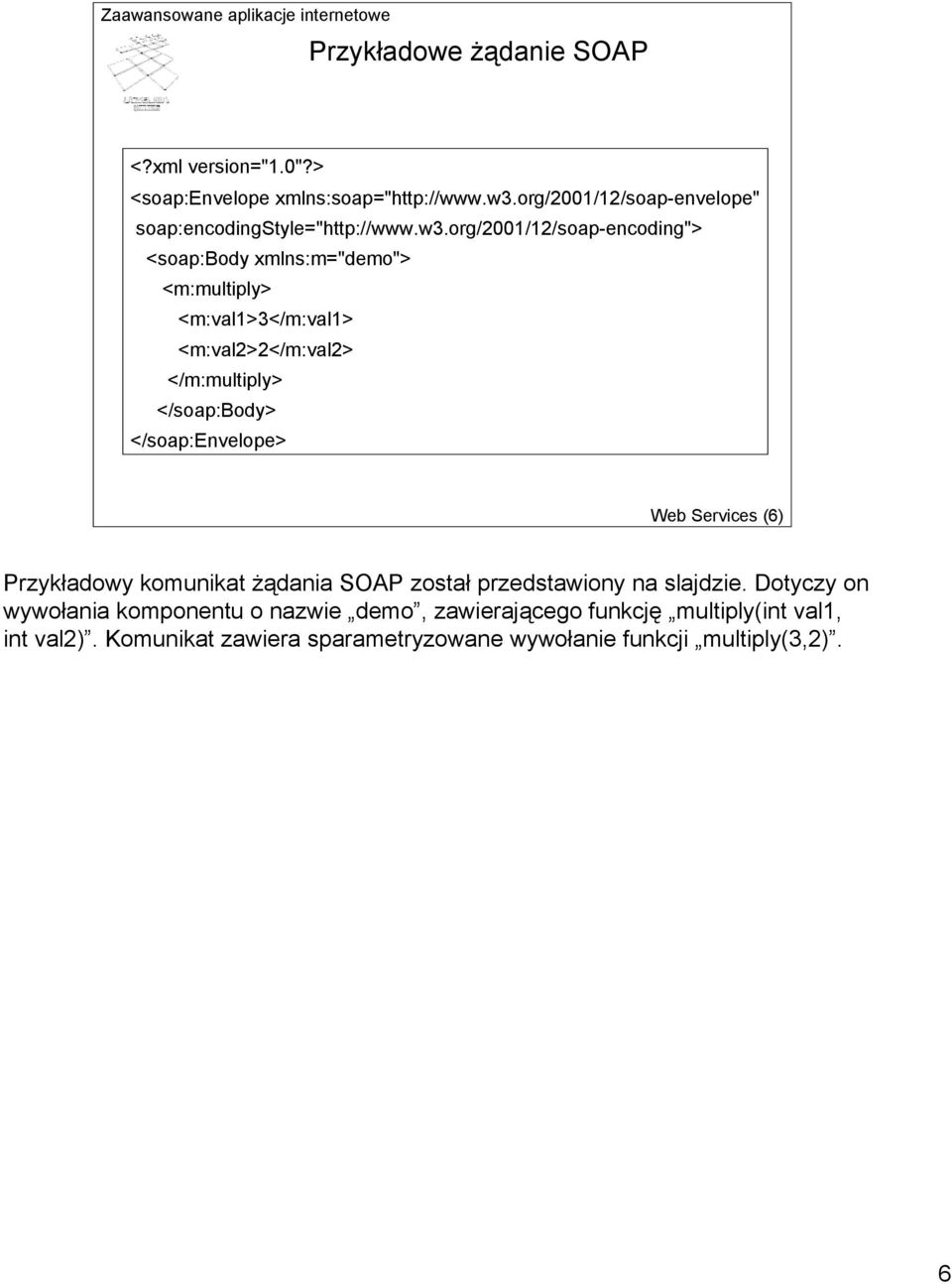 org/2001/12/soap-encoding"> <soap:body xmlns:m="demo"> <m:multiply> <m:val1>3</m:val1> <m:val2>2</m:val2> </m:multiply> </soap:body>