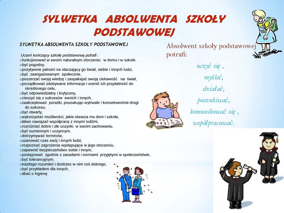 informacje i ocenić ich przydatność do określonego celu, obyć odpowiedzialny i krytyczny, ocieszyć się z sukcesów swoich i innych, ozaakceptować porażki, poszukując wytrwale i konsekwentnie drogi do