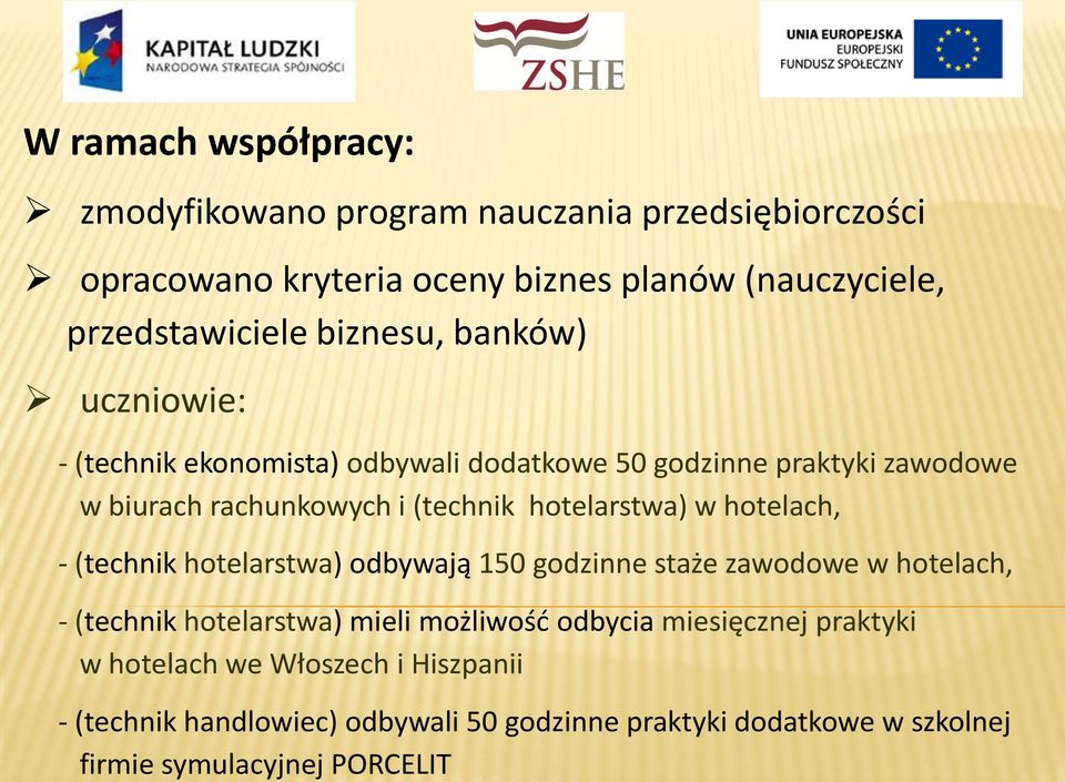 (technik ekonomista) odbywali dodatkowe 50 godzinne praktyki zawodowe w biurach rachunkowych i (technik hotelarstwa) w hotelach, - (technik