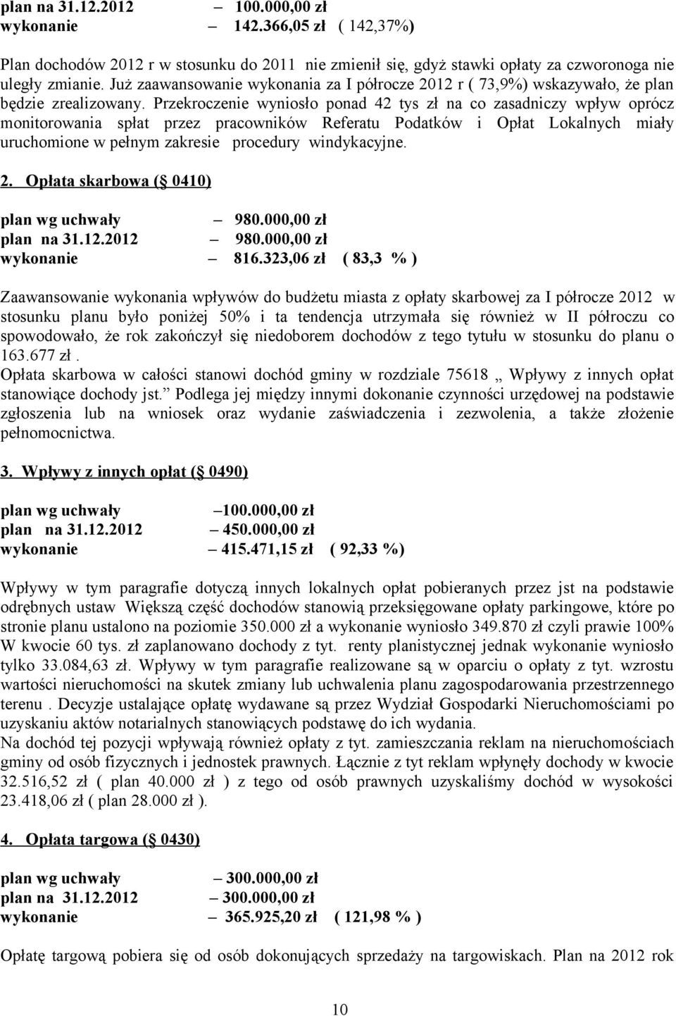 Przekroczenie wyniosło ponad 42 tys zł na co zasadniczy wpływ oprócz monitorowania spłat przez pracowników Referatu Podatków i Opłat Lokalnych miały uruchomione w pełnym zakresie procedury