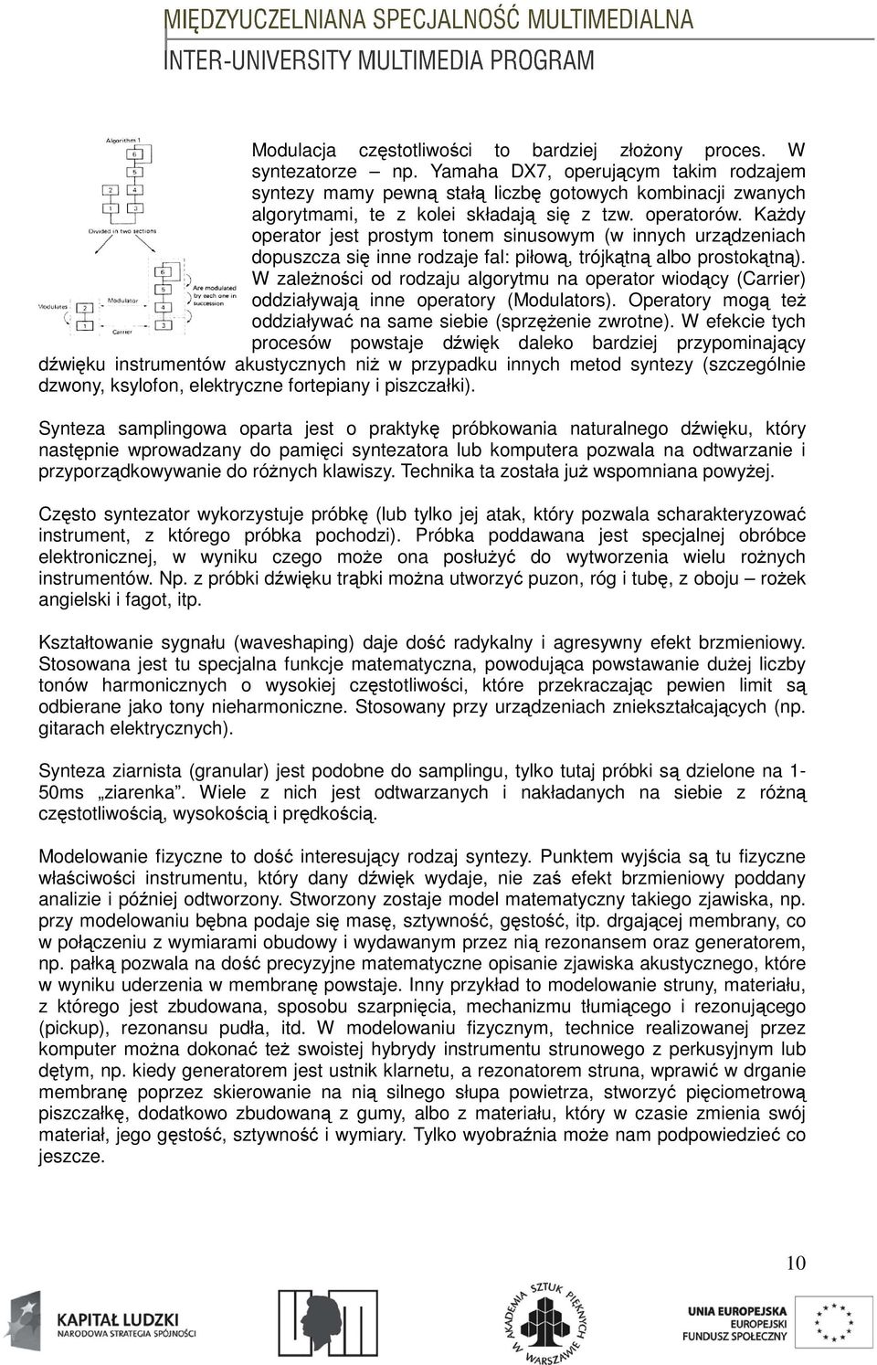 Każdy operator jest prostym tonem sinusowym (w innych urządzeniach dopuszcza się inne rodzaje fal: piłową, trójkątną albo prostokątną).