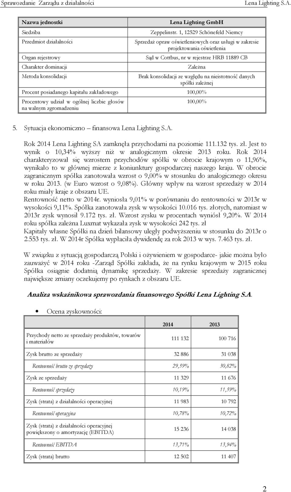 nieistotność danych spółki zależnej Procent posiadanego kapitału zakładowego 100,00% Procentowy udział w ogólnej liczbie głosów na walnym zgromadzeniu 100,00% 5.