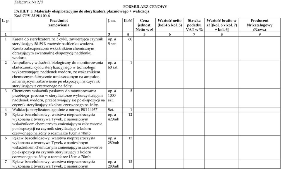 60 2 Ampułkowy wskaźnik biologiczny do monitorowania skuteczności cyklu sterylizacyjnego w technologii wykorzystującej nadtlenek wodoru, ze wskaźnikiem chemicznym fabrycznie umieszczonym na ampułce,