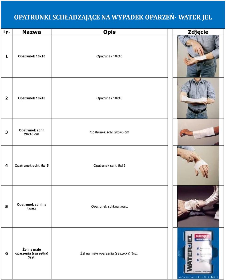 Opatrunek schł. 20x46 cm Opatrunek schł. 20x46 cm 4 Opatrunek schł. 5x15 Opatrunek schł.