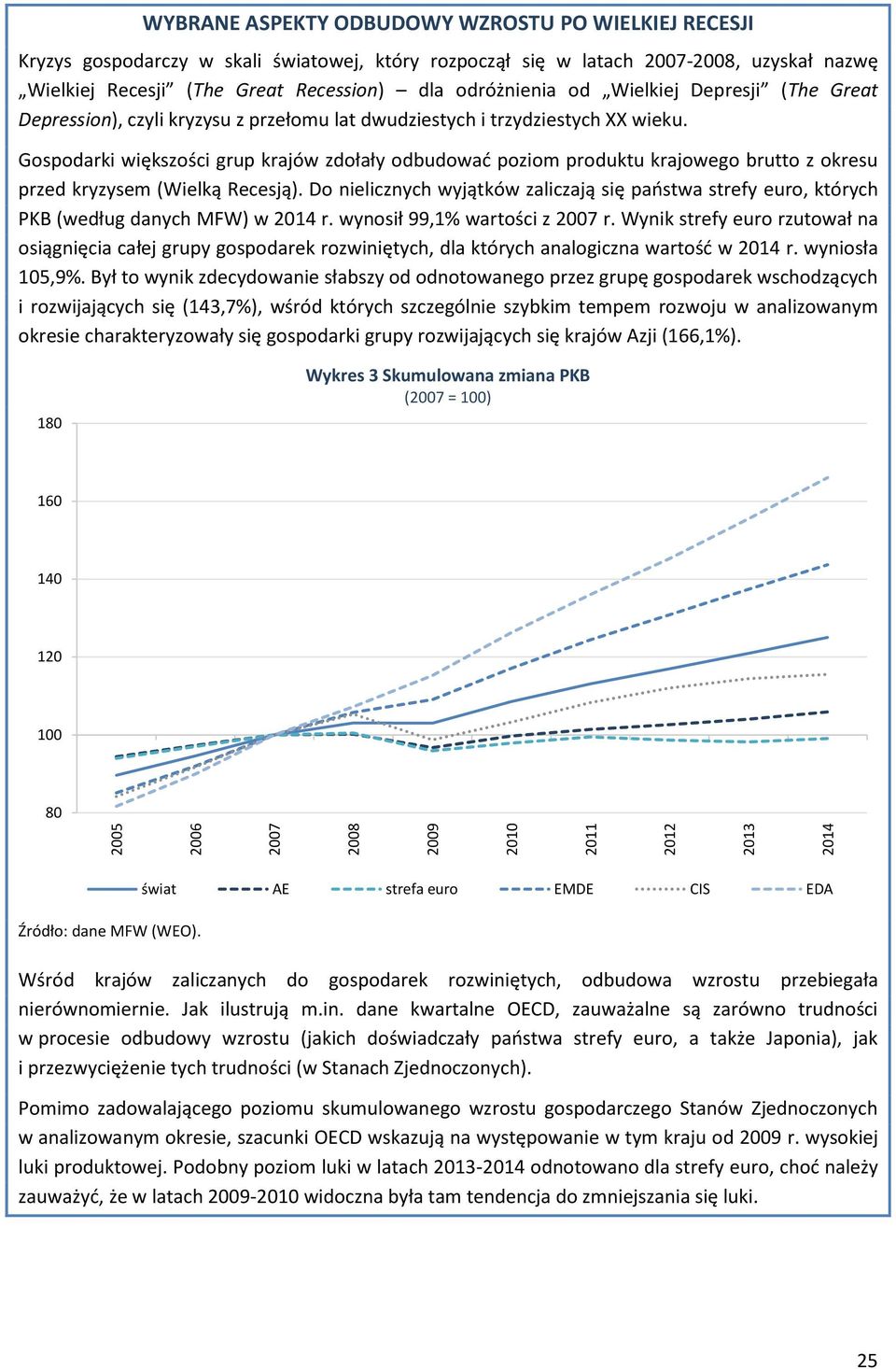 Gospodarki większości grup krajów zdołały odbudować poziom produktu krajowego brutto z okresu przed kryzysem (Wielką Recesją).