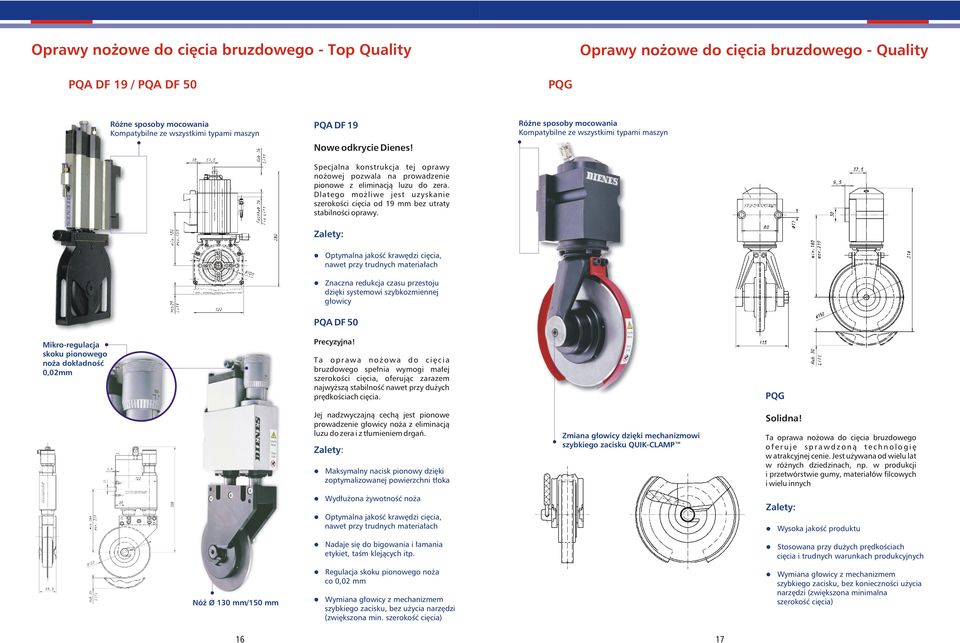 Różne spsby mcwania Kmpatybilne ze wszystkimi typami maszyn Optymalna jakść krawędzi cięcia, nawet przy trudnych materiałach Znaczna redukcja czasu przestju dzięki systemwi szybkzmiennej głwicy PQA