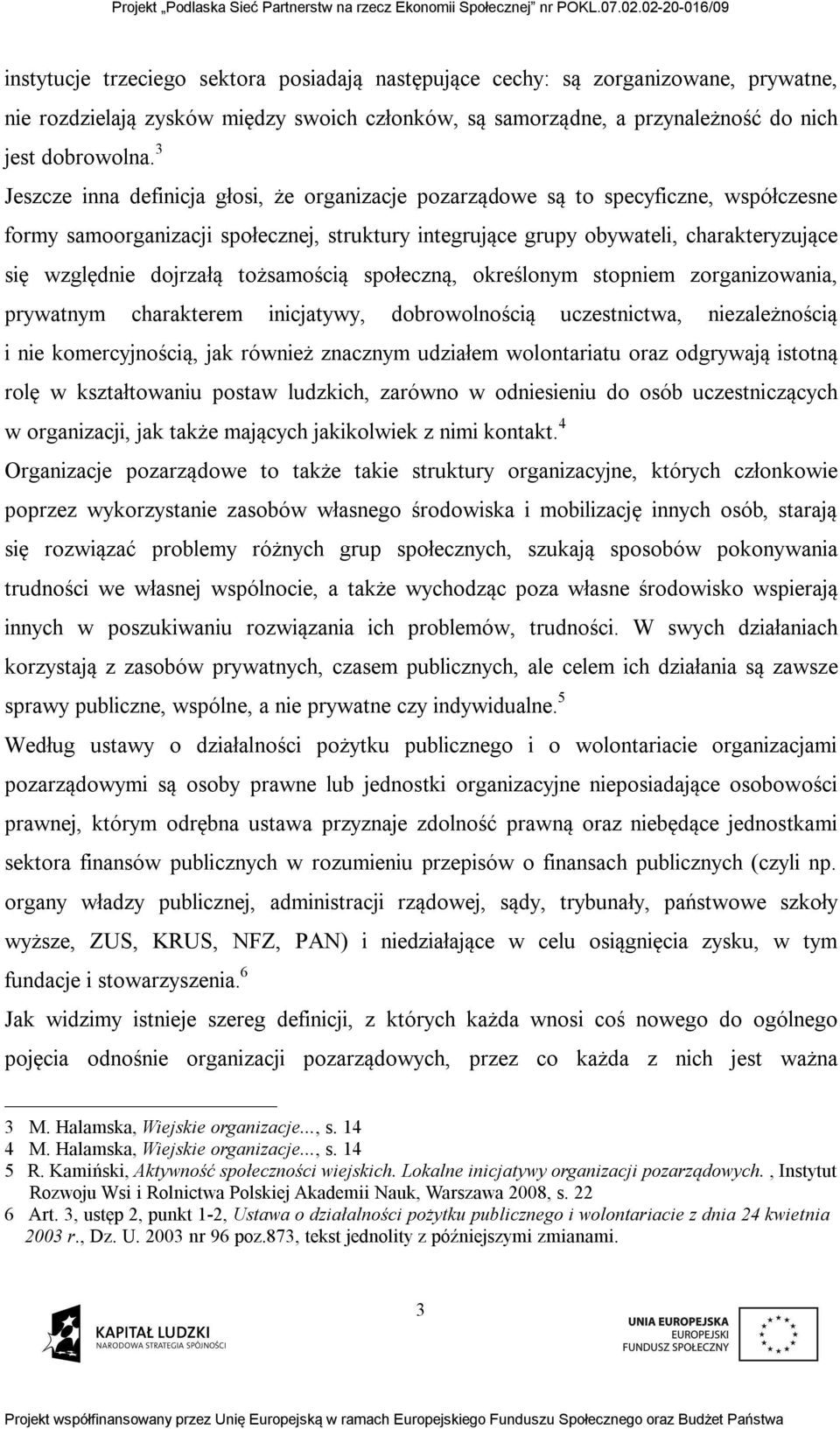 dojrzałą tożsamością społeczną, określonym stopniem zorganizowania, prywatnym charakterem inicjatywy, dobrowolnością uczestnictwa, niezależnością i nie komercyjnością, jak również znacznym udziałem