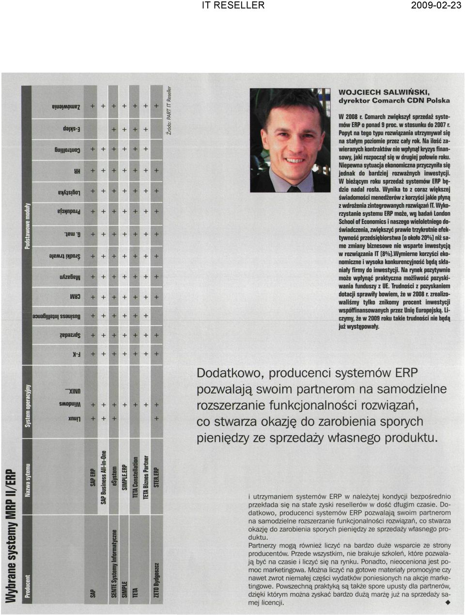 r. Comarch zwiększył sprzedaż systemów ERP o ponad 9 proc. w stosunku do 2007 r. Popyt na tego typu rozwiązania utrzymywał się na stałym poziomie przez cały rok.