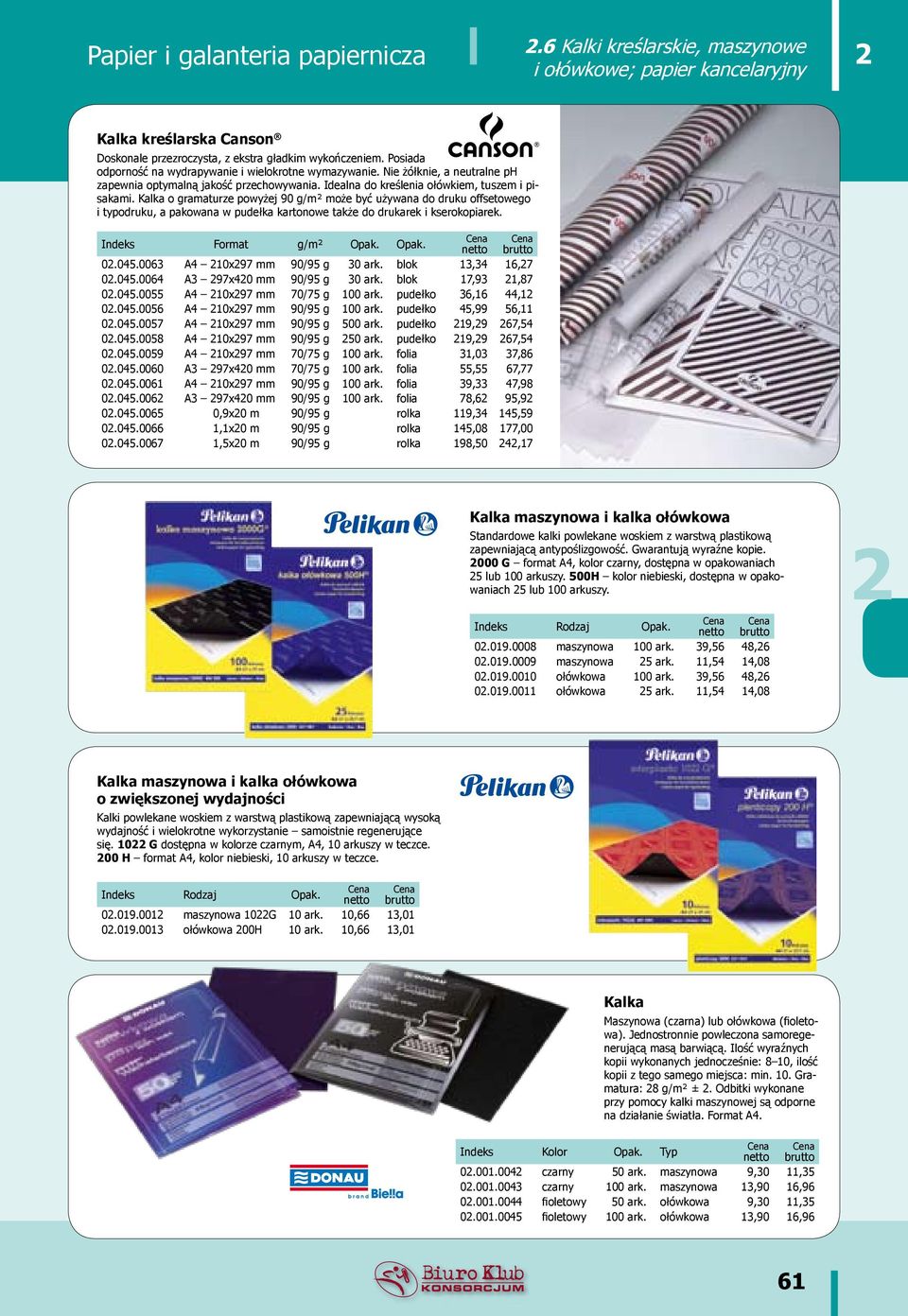 Kalka o gramaturze powyżej 90 g/m² może być używana do druku offsetowego i typodruku, a pakowana w pudełka kartonowe także do drukarek i kserokopiarek. Format g/m² Opak. Opak. 0.045.