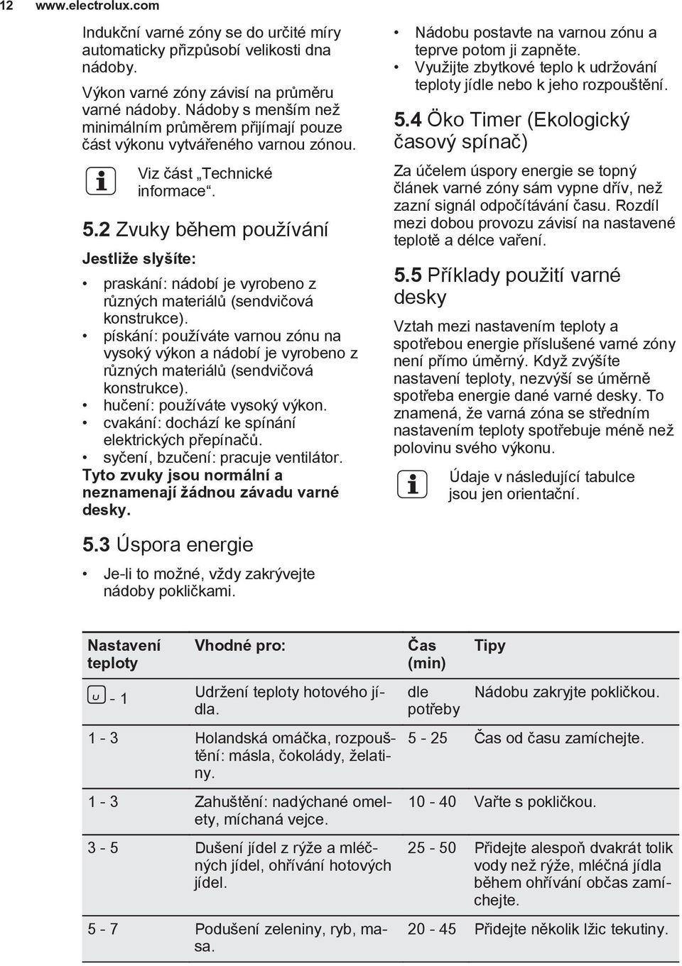 2 Zvuky během používání Jestliže slyšíte: praskání: nádobí je vyrobeno z různých materiálů (sendvičová konstrukce).