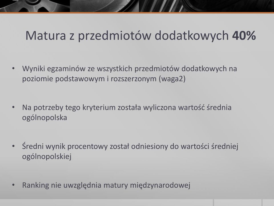 kryterium została wyliczona wartość średnia ogólnopolska Średni wynik procentowy