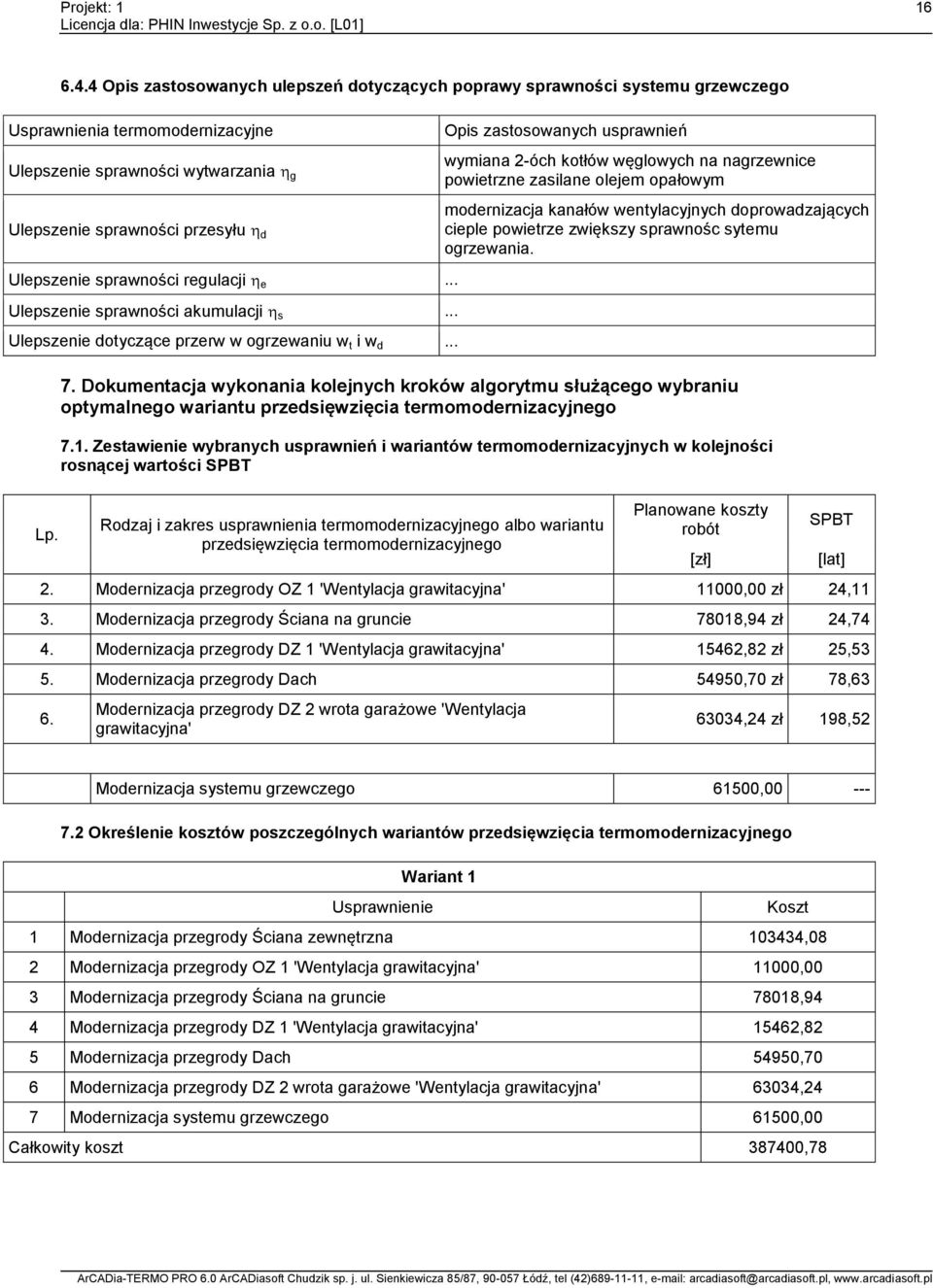 sprawności regulacji e... Ulepszenie sprawności akumulacji s... Ulepszenie dotyczące przerw w ogrzewaniu w t i w d... Lp.