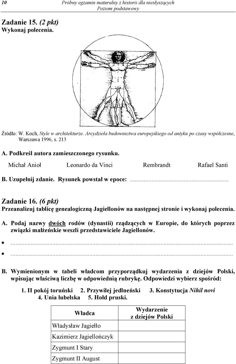 Uzupełnij zdanie. Rysunek powstał w epoce:... Zadanie 16. (6 pkt) Przeanalizuj tablicę genealogiczną Jagiellonów na następnej stronie i wykonaj polecenia. A.